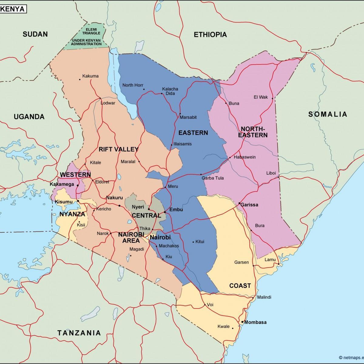Kenya siyasi haritası göster 
