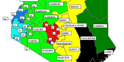 Kenya'da 47 ilçe haritası 