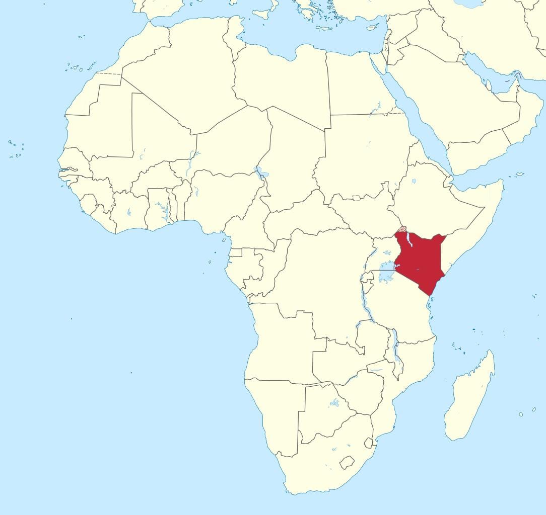 Kenya ile Afrika haritası vurgulanmış