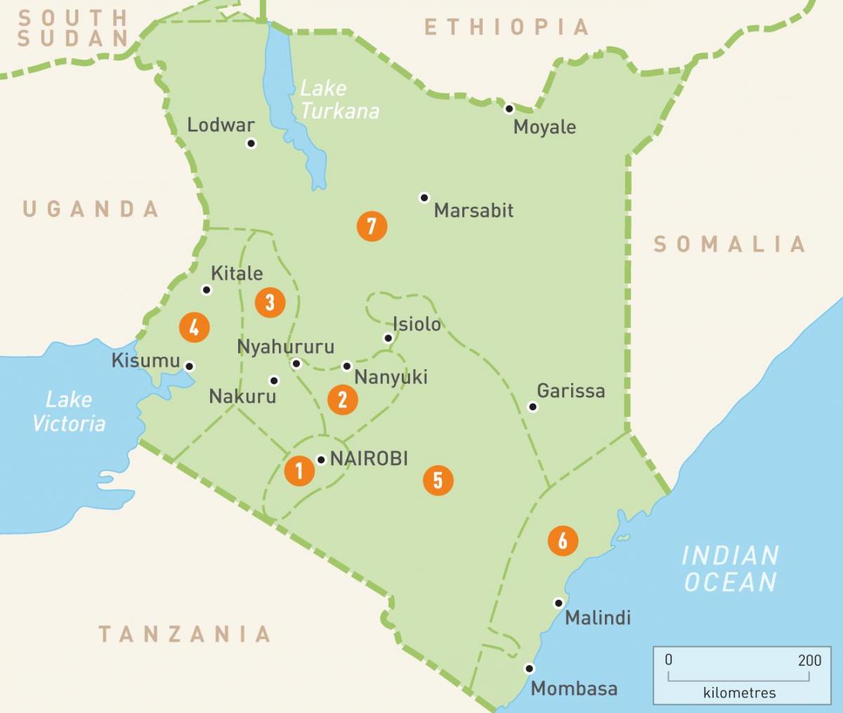 Kenya haritası iller gösteriliyor 