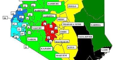 Kenya'da 47 ilçe haritası 