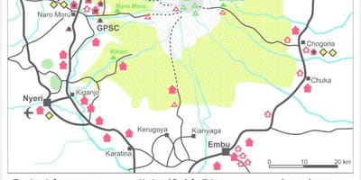 Afrika harita üzerinde Mt Kenya 